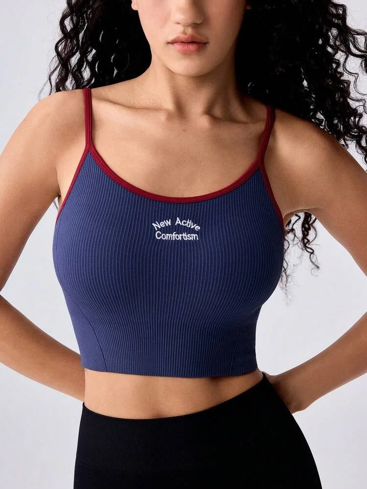 Women's Spaghetti Strap Color Block Sports Bra - One-Piece Breathable Yoga Tank, Outerwear-Friendly Workout Bra