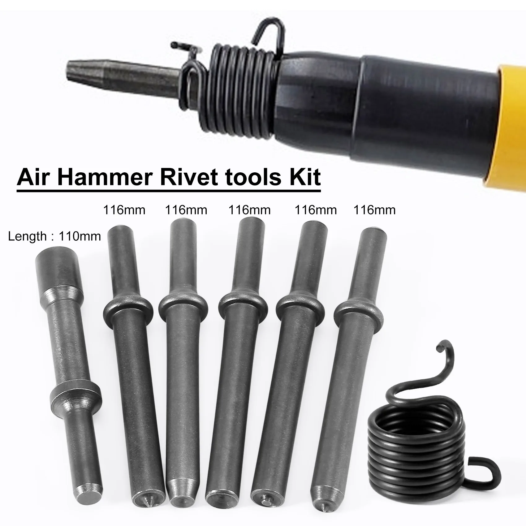 Kit di strumenti per martello per rivetti pneumatici pneumatici per levigatura resistente da 7 pezzi Vogue