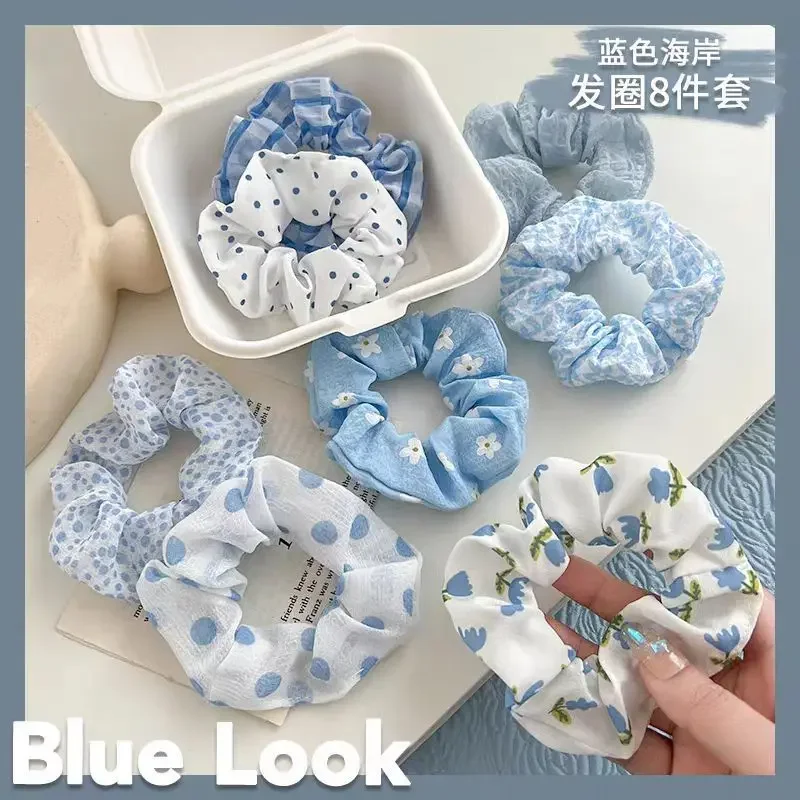 

8pcs Large intestine headband, Forest style fairy hair accessory, hair rope, high-end feeling, rubber band, hair tie, hair rope