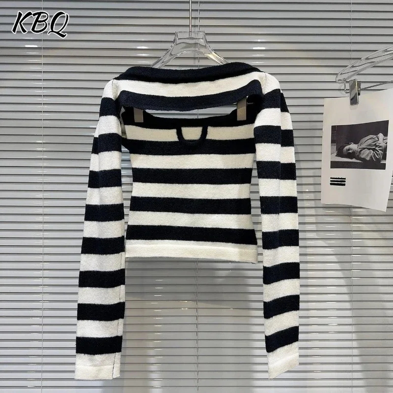 KBQ Czarno-białe paski Dwuczęściowe zestawy dla kobiet Bez ramiączek Bez pleców Slim Camisole Szal z długim rękawem Minimalistyczne zestawy dla kobiet