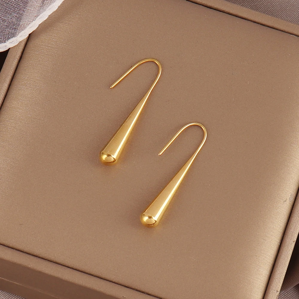 316L Stainless Steel WaterDrop Stud Earrings for Women Fashion 18K Gold Plated Ear Hook Earring Jewelry