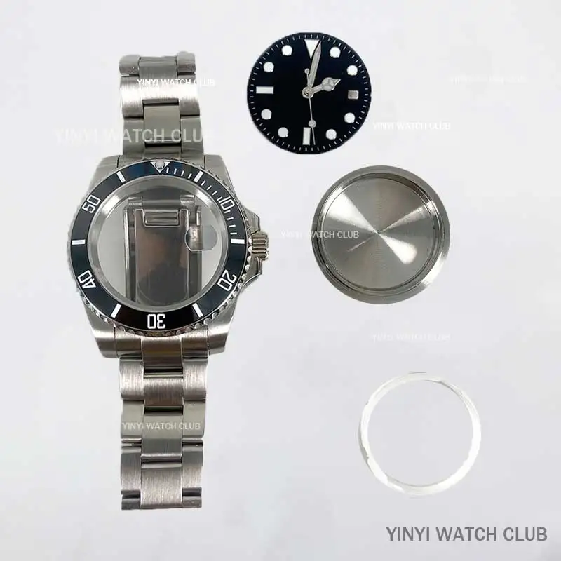 40mm watch case sapphire mirror bottom transparent SUB stainless steel for NH34 35 36 Miyota8215 ETA2836 Mingzhu dg2813 Movement