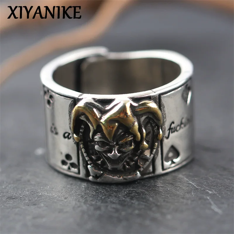 XIYANIKE Clown Playing Cards Adjustable Finger Rings For Men Women Punk Fashion New Jewelry Couple Gift Party Rock anillos