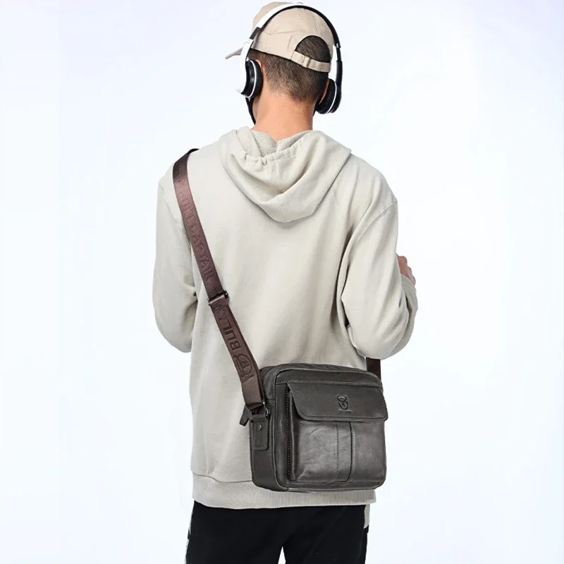 Bolso de mensajero de cuero genuino para hombres, bolsos Vintage, bolso de hombro con solapa pequeña, bolsos de mensajero de oficina casuales, bolso