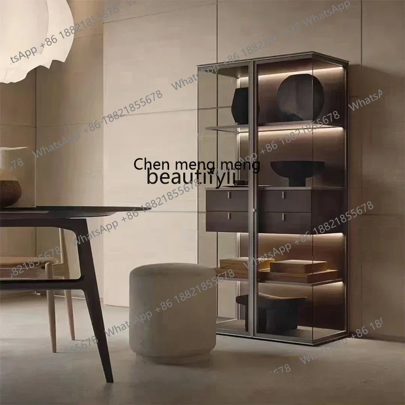Italian minimalist aluminum alloy glass wine cabinet living room decorative cabinet
