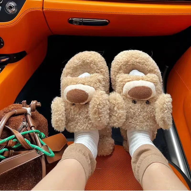 CHABELLA 2024 fashion Cute Shaggy Dog Winter Women Plush Slippers Soft Heel Platform Fur Warm Indoor Comfortable Cozy Slipper