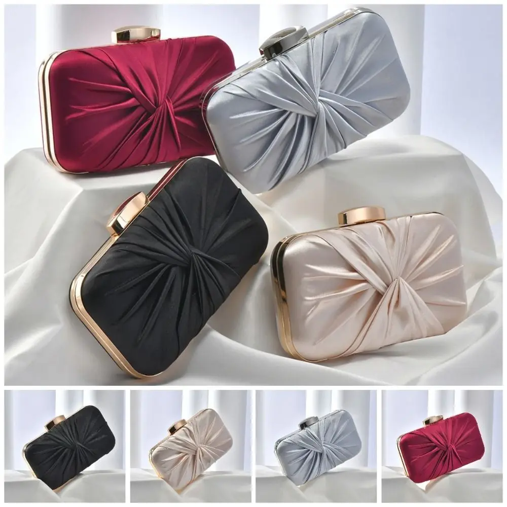 

Simple Pleated Satin Evening Bag Elegant Large Capacity Dinner Bag Solid Color Purses Shoulder Handbag Party