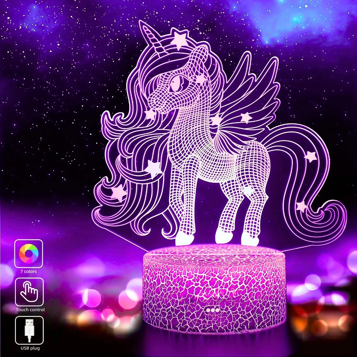 

3D Unicorn Night Light USBHome Bedroom Desktop Decoration Christmas Decoration Fancy Lighting LED Room Light Birthday Gift Light
