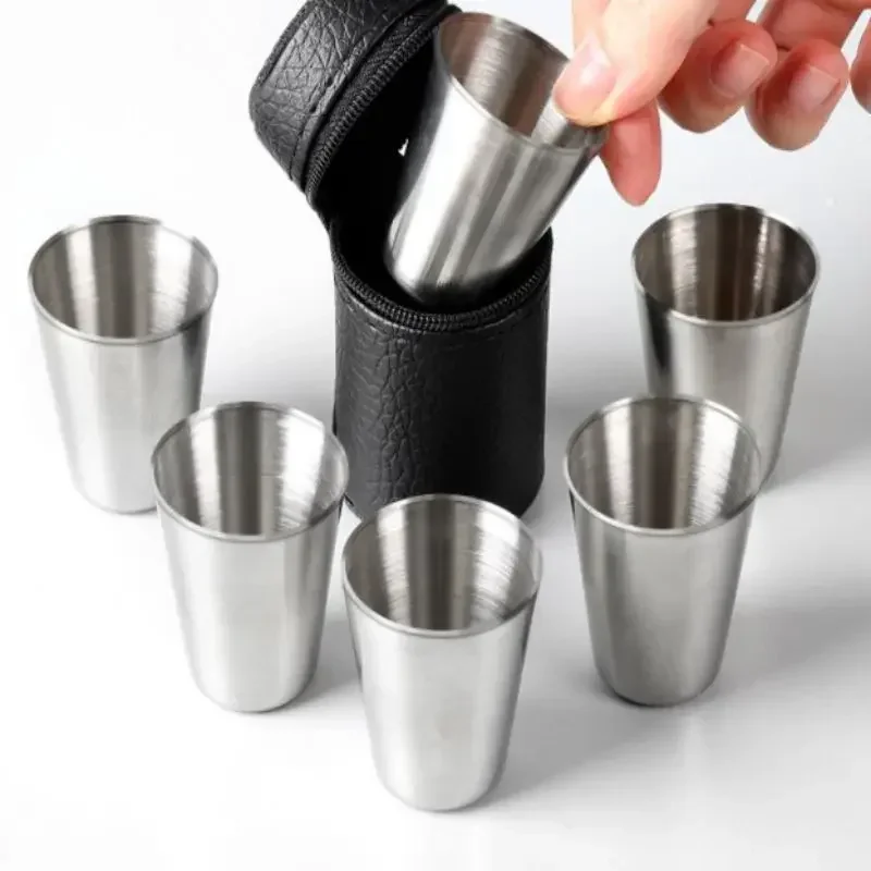 6Pcs Stainless Steel Cup Practical Travel Outdoor Hiking Gear Cup Camping Cups With Case Whisky Wine Cups Coffee Travel Cup Sets