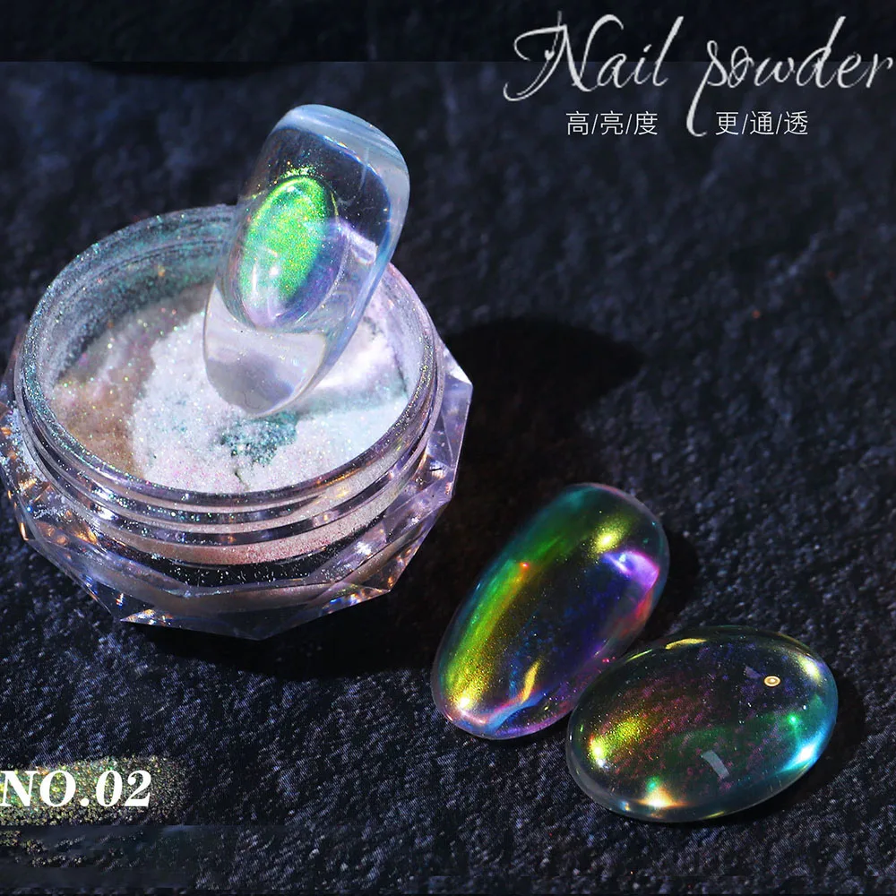 Ice Transparent Aurora Nagelpulver Neon Regenbogen holographisches Chamäleonpulver Multi Chrome schillerndes Pigment Perlglanznagel – Detail 2