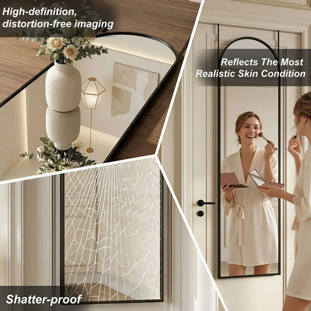 

14 X56 Full Length Over The Door Mirror Aluminum Alloy Frame Full Body Mirror With HeightAdjustable Hangers, Hanging Leaning Ag