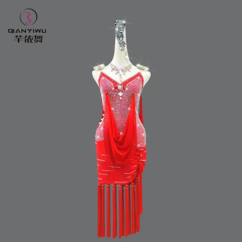 

Red Dress For Prom Women Elegant Latin Dance Suit Line Sport Costume Ballroom Competition Practice Clothes Dancewear Skirt Samba