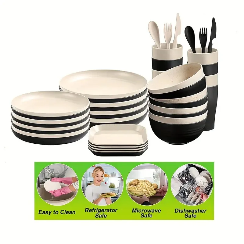 Plastic bowl household rice simple drop-resistant instant noodle 64-piece set round soup bowl meal bowl