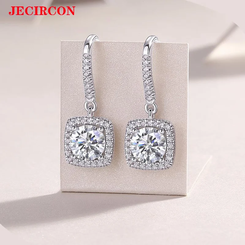 

Серьги-капли с муассанитом JECIRCON 1CT в квадратной сумке, крючки для ушей из стерлингового серебра S925, изысканные роскошные украшения для женщин, повседневная одежда
