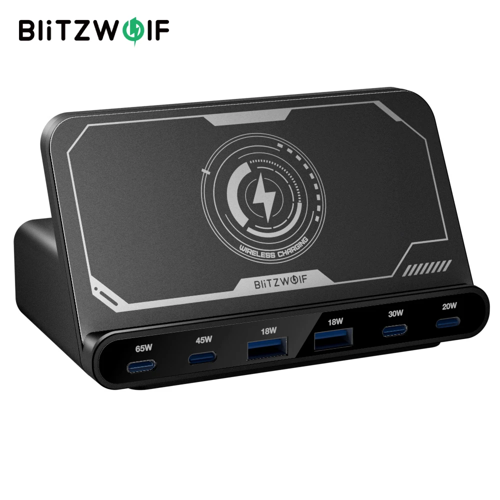 BlitzWolf BW-S27 160W 6-Port USB PD Desktop Fast Charger 2USB-A+4USB-C PD3.0 QC4.0 AFC FCP SCP PPS PE 5W Wireless Charger