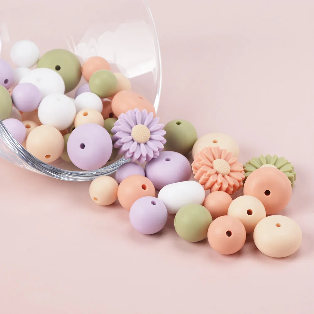 LOFCA 5cm Canned - Daisy Round Loose Silicone beads Silicone Necklace DIY Silicone teething necklace Silicone beads BPA free