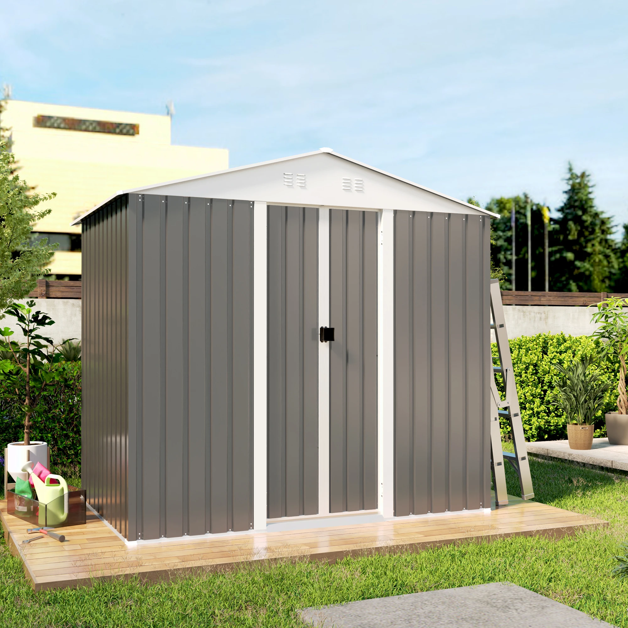 

Outdoor Storage Shed, Garden Shed With Updated Frame Structure And Lockable Doors, Metal Tool Sheds For Backyard Garden