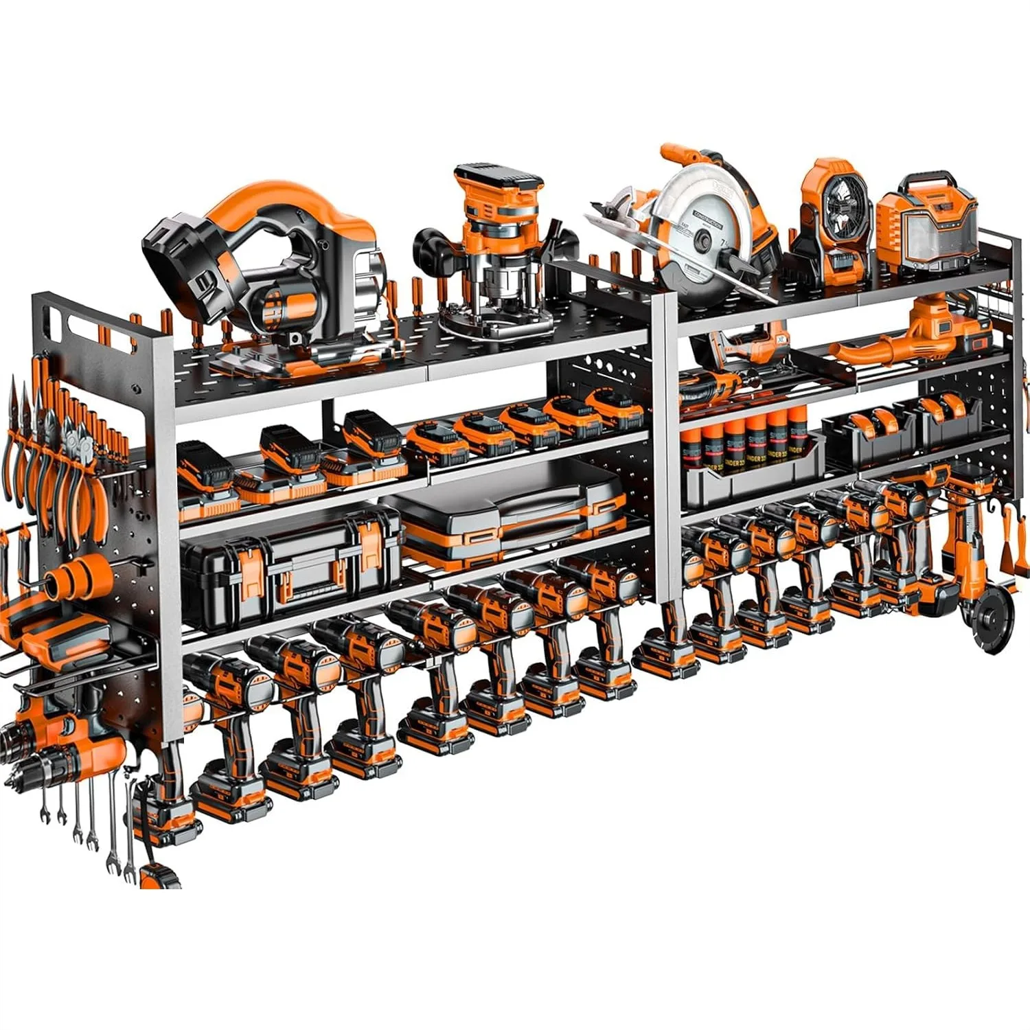 

66" W Super Large Power Tool Organizer Wall Mount, Heavy Duty Cordless Tool Organizer with 18 Drill Holder, 600 Lbs Capacity