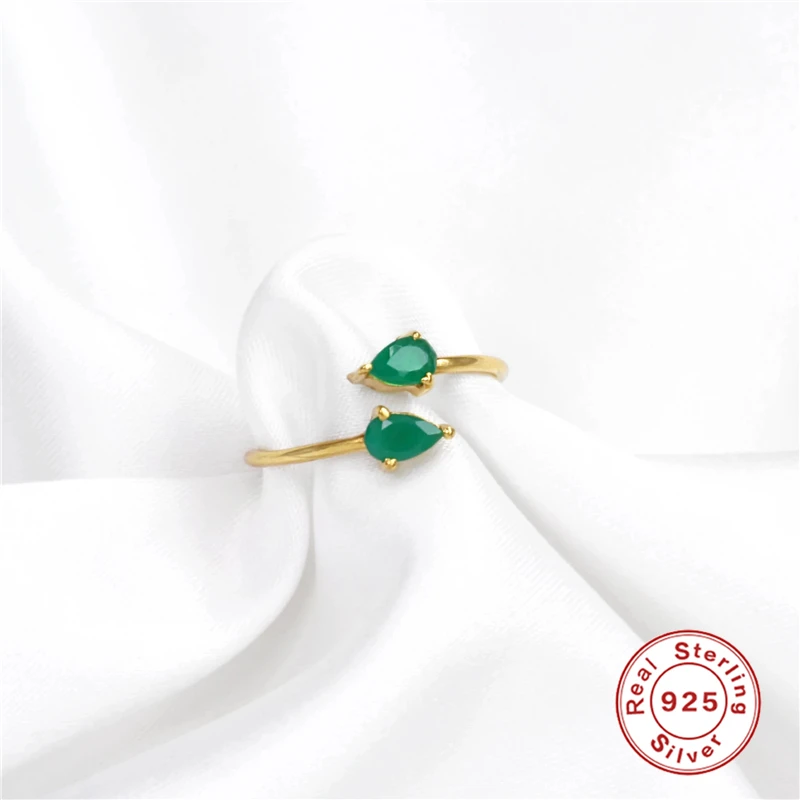 925 Sterling Silver Opening Ring Emerald Waterdrop Zircon Luxury Anillo Plata 925 Adjustable Rings For Women Jewelry