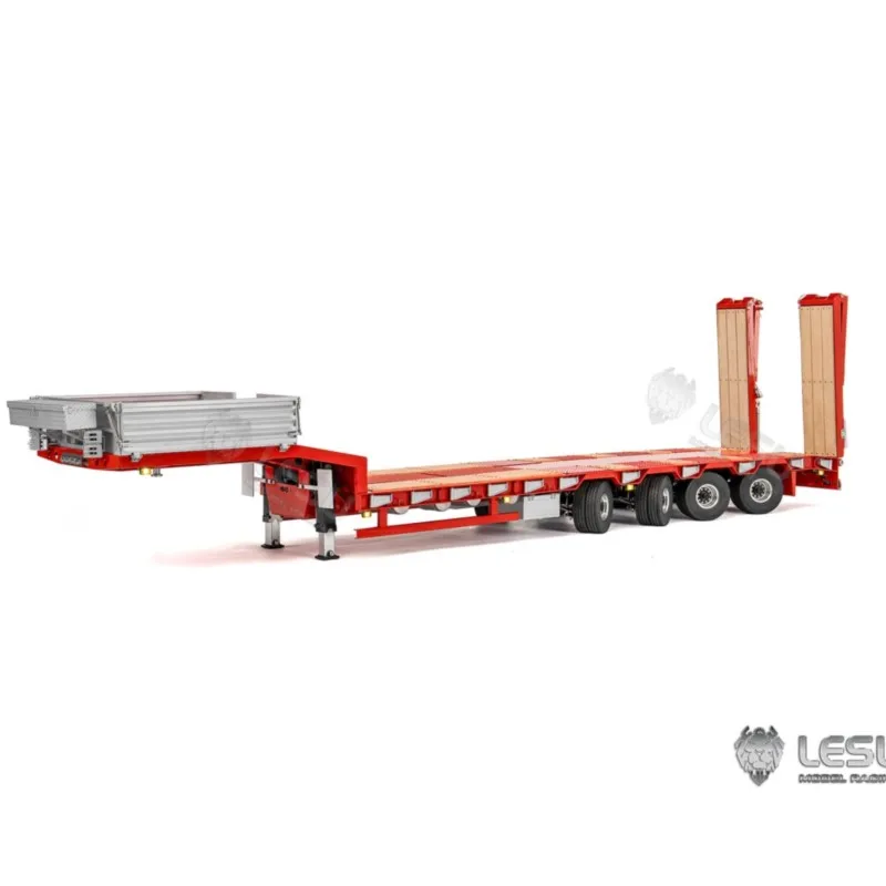 1/14 LESU 4 ejes RC remolque hidráulico remolques de Radio de Metal con patas de elevación electrónicas para modelos de camiones tractores