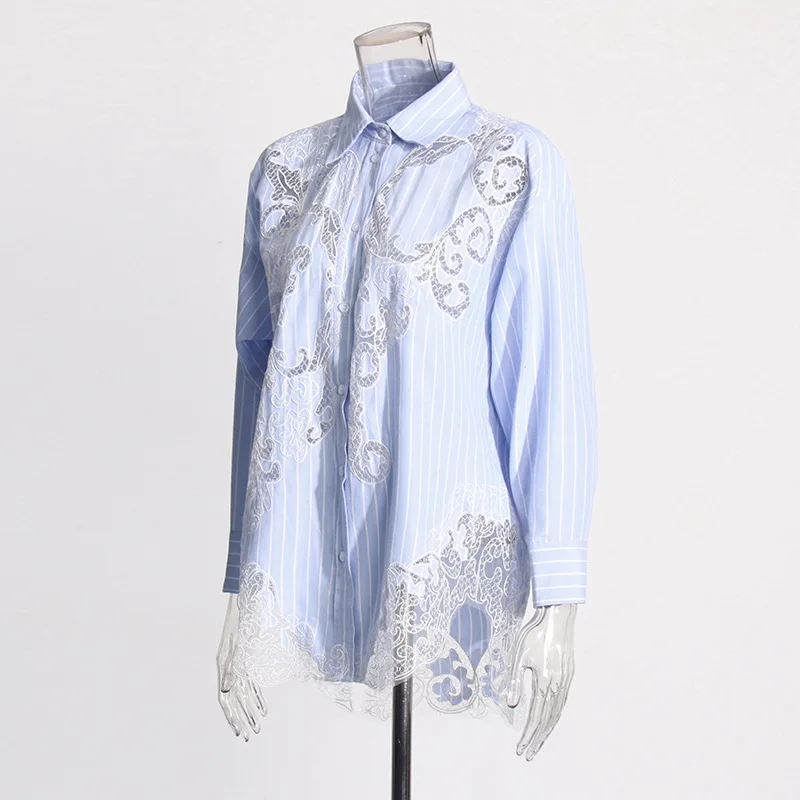 SuperAen korean Style Shirt 2024 Spring New lapel Collar Long Sleeve Lace Panel Personalized Versatile Shirt