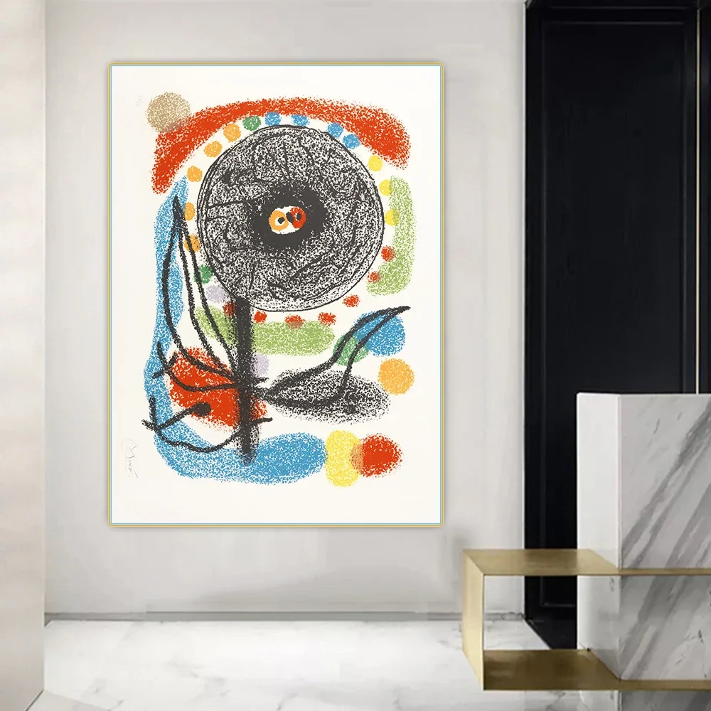 Citon Joan Miro《The Lizard with the Golden Plumes》Surrealism Canvas Oil Painting Picture Background Wall Decor Home Decoration