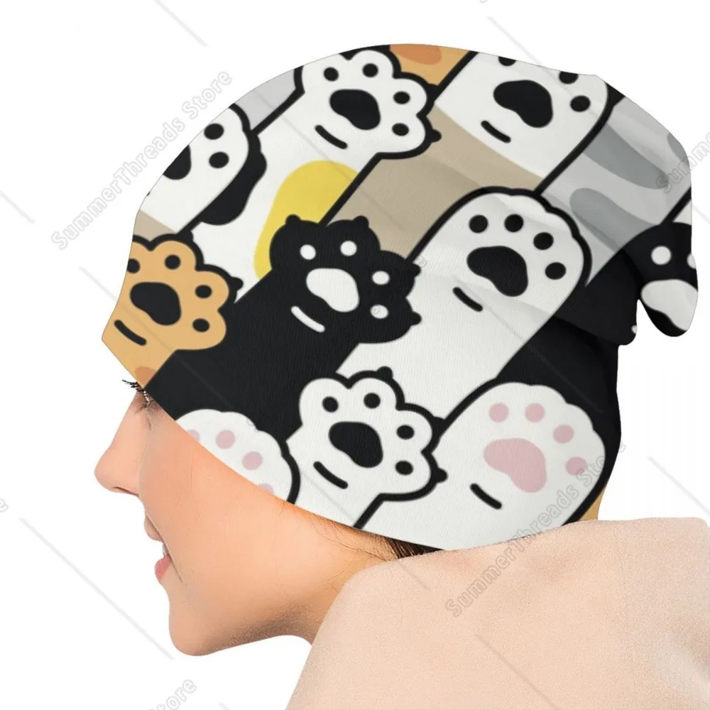 القط باو هريرة البصمة Skullies Beanies قبعات للجنسين شتاء دافئ محبوك قبعة الكبار مضحك الحيوان بونيه القبعات في الهواء الطلق قبعة تزلج