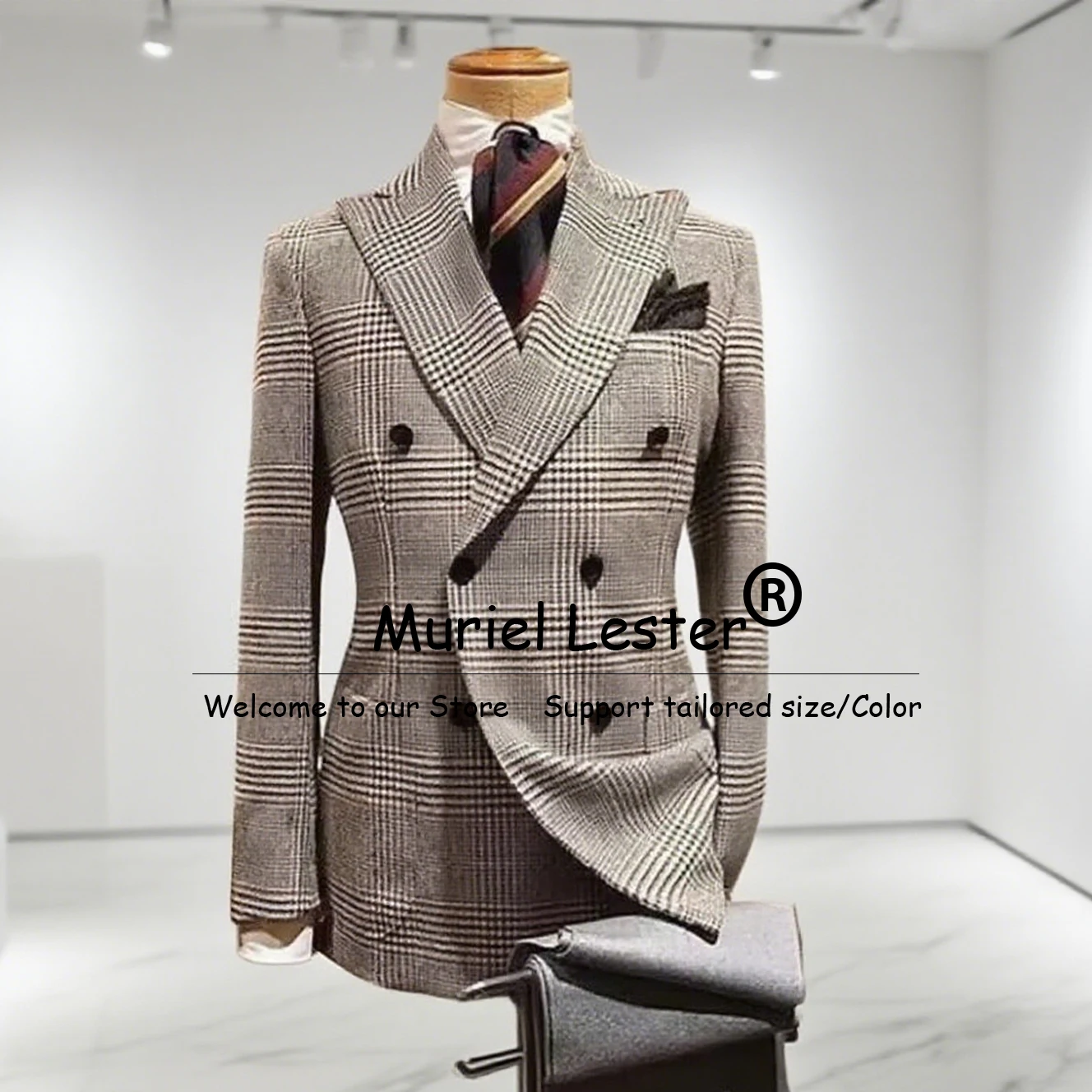 

Male Fashion Stripes Suits Men 2 Pieces Sets Double Breasted Jacket Pants Customized Man Banquet Groom Wedding Tuxedos Skinny