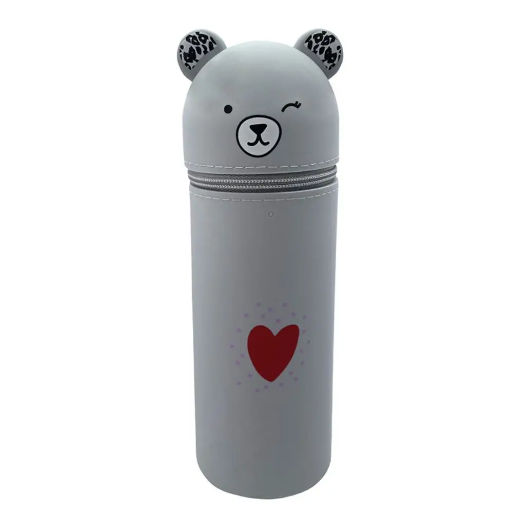 Silicone Cartoon Bear Pencil Case Retractable Big Capacity Pencil Pouch Stand Up Soft Stationery Box Student