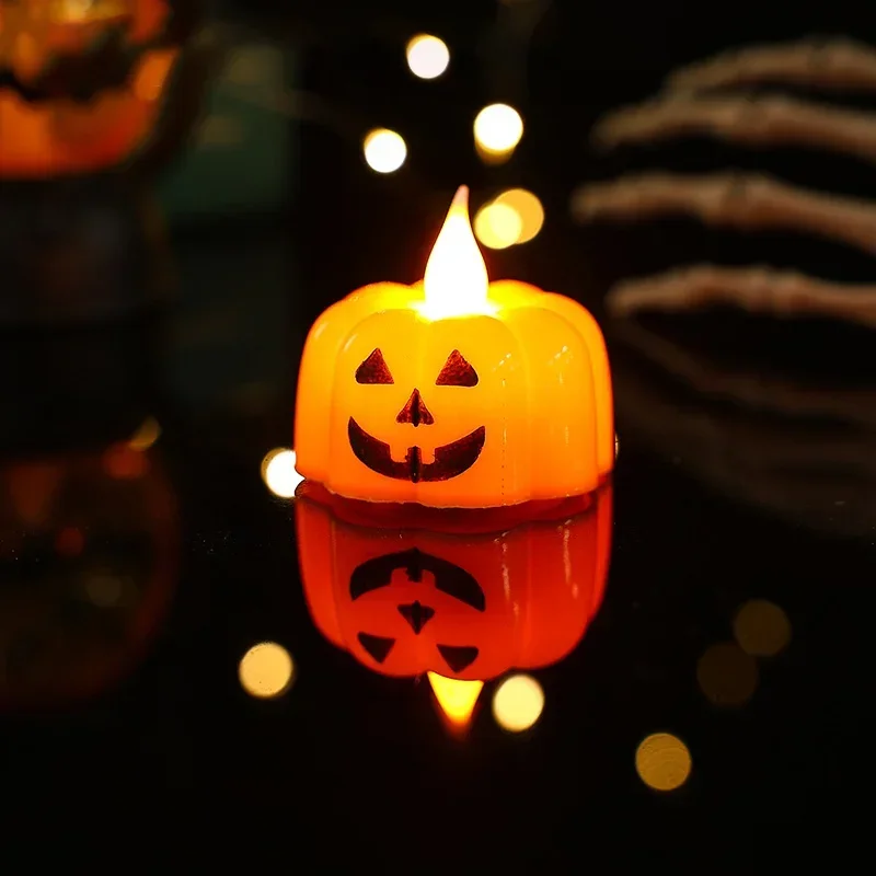 80PCS Halloween Pumpkin Candle Lights Led Electronic Candle Lights Table Garden Decorations Night Lights Halloween Decorations