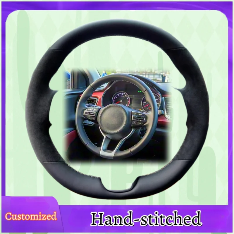 

Custom Hand-stitched Suede Leather Anti-slip Steering Wheel Cover For Kia Rio 2017 2018 2019 Rio5 2019 K2 2016 Picanto Morning