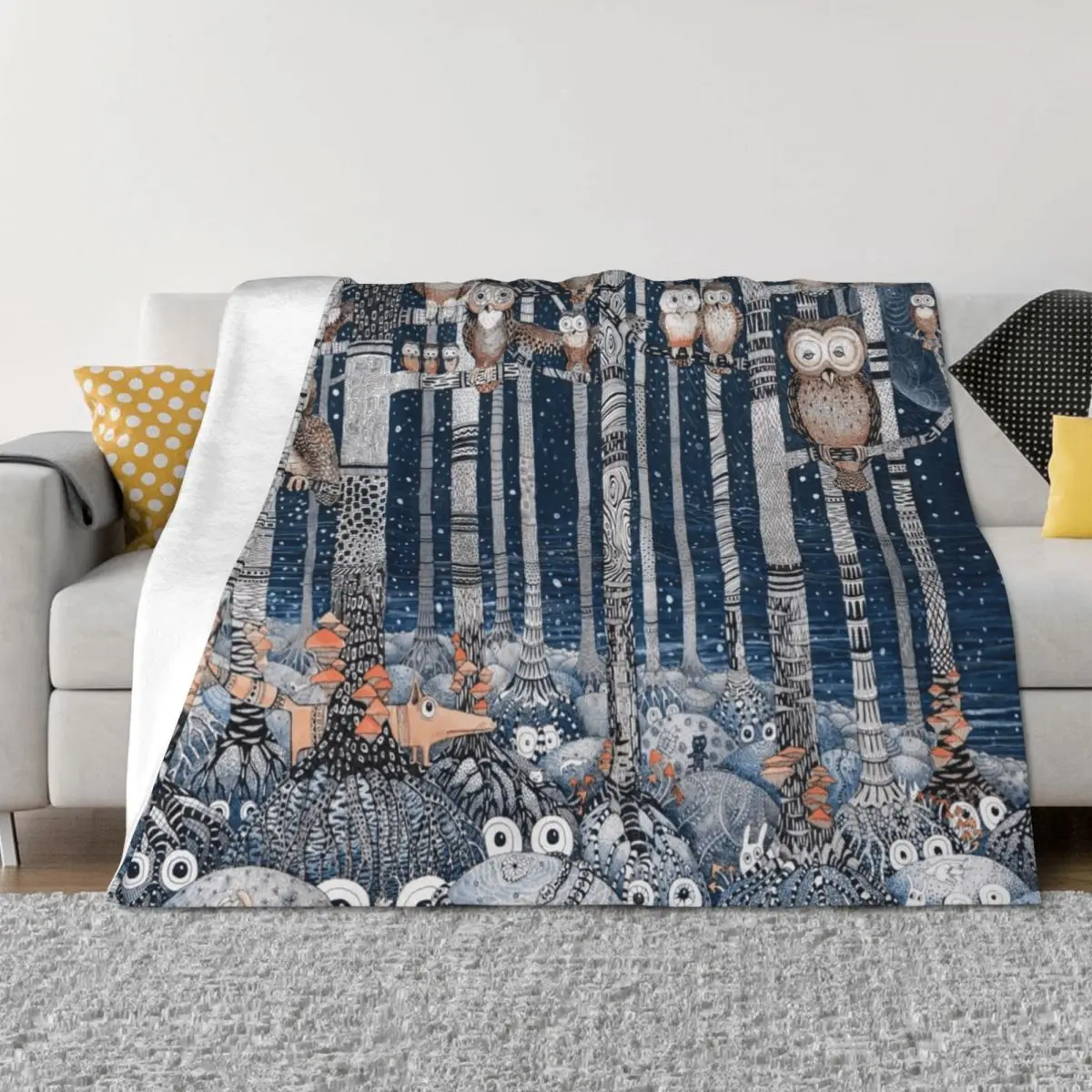 

Owl Forest Throw Blanket Plaid Soft Plush Plaid Luxury Nap Blankets