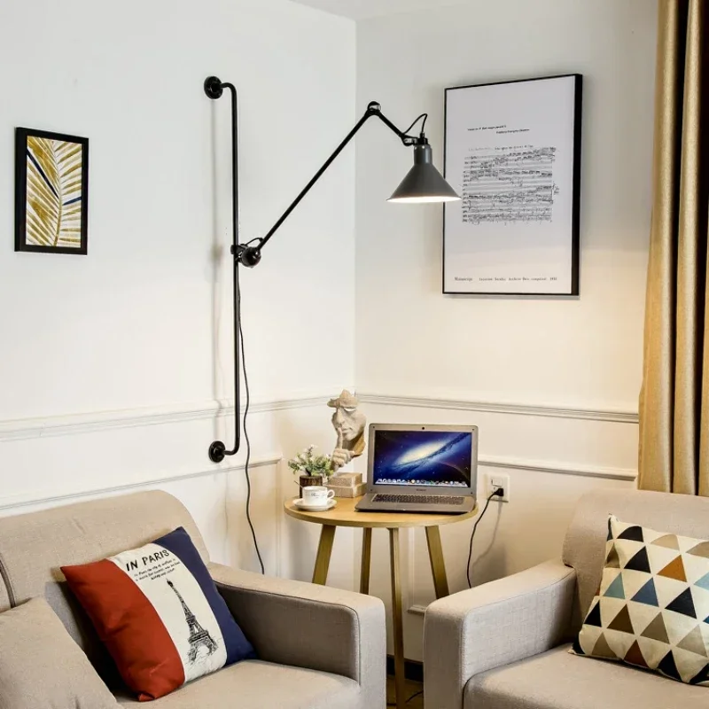 Moderne, minimalistische Wandlampen aus Schmiedeeisen mit langem Arm, LED-Leuchten, drehbar, amerikanisches Schlafzimmer, Küche, Wohnzimmer, Restaurant, Wandlampen