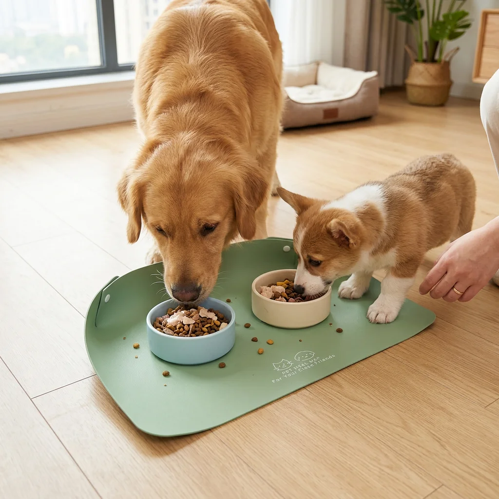 Pet Placemat Leather Feeding Pad Half Enclosed Design Non Slip Waterproof Oil Resistant Easy Clean Mat For Cat Dog Feeding Area