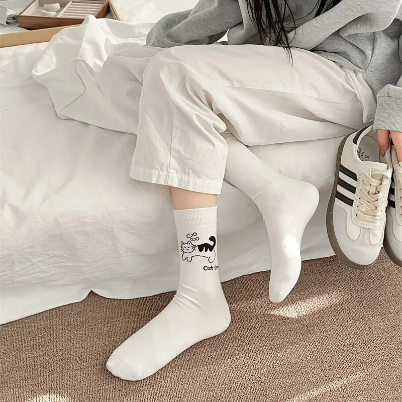 Women's Spring Summer Cotton Thin Socks Cute Little Animal Cat Dog Korean Version Fashion Mid-tube Socks Sweet Style Girls Gift