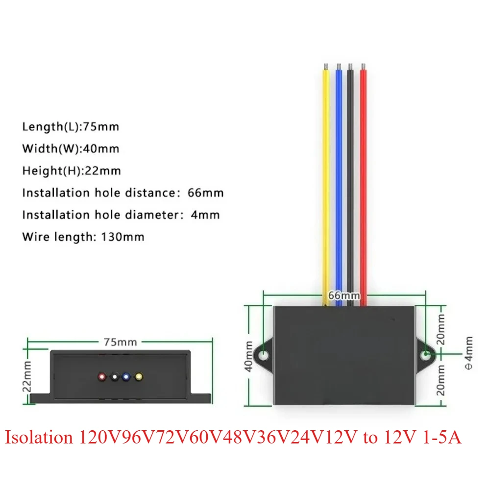 

CE DC DC Converter Isolation stabilized power supply 120V96V72V60V48V36V24V12V to 12V car converter step-down module 9-150V