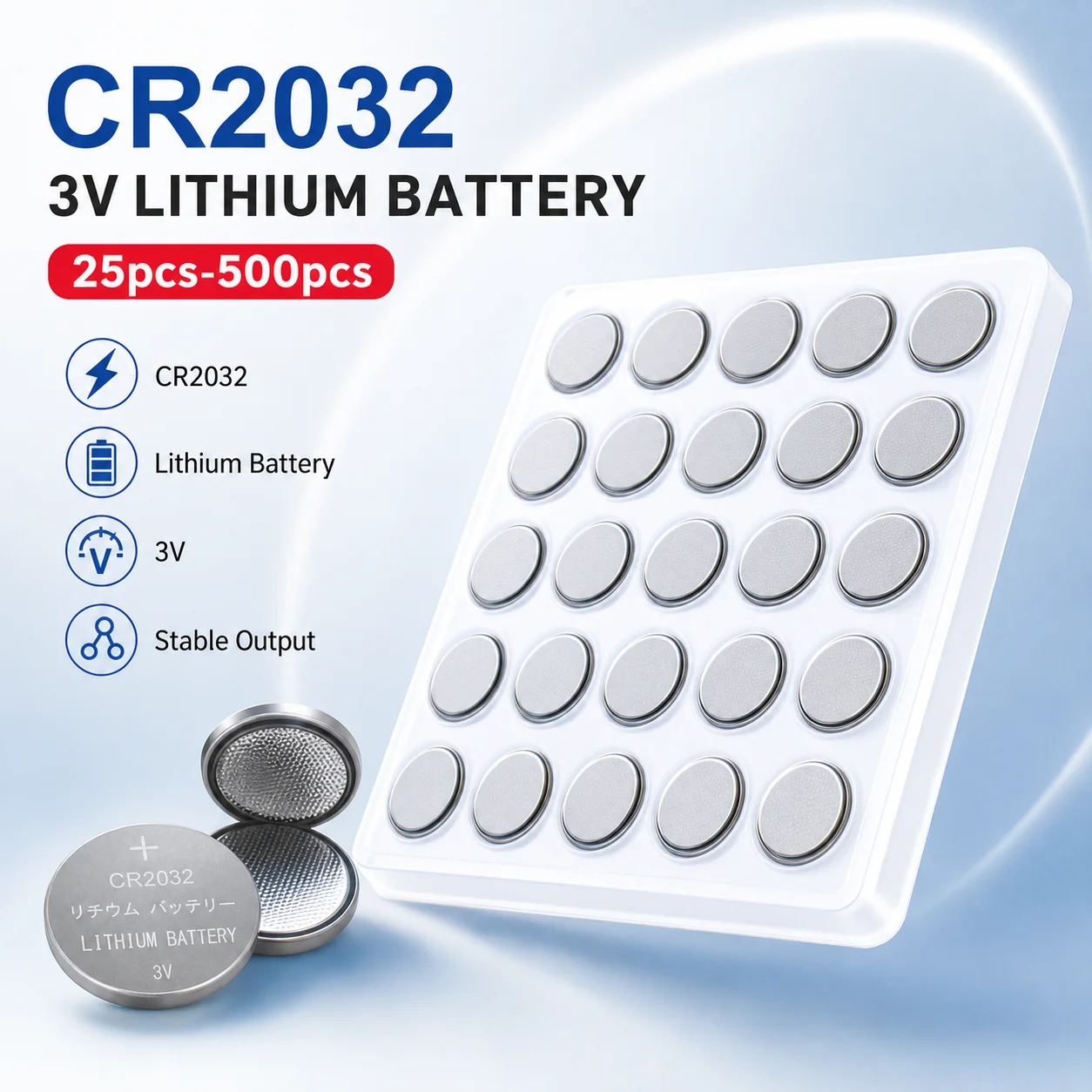 CR2032 3V Lithium Button Cell Battery 25PCS-500PCS for Watch Calculator Clock Remote Control Toys Coin Battery