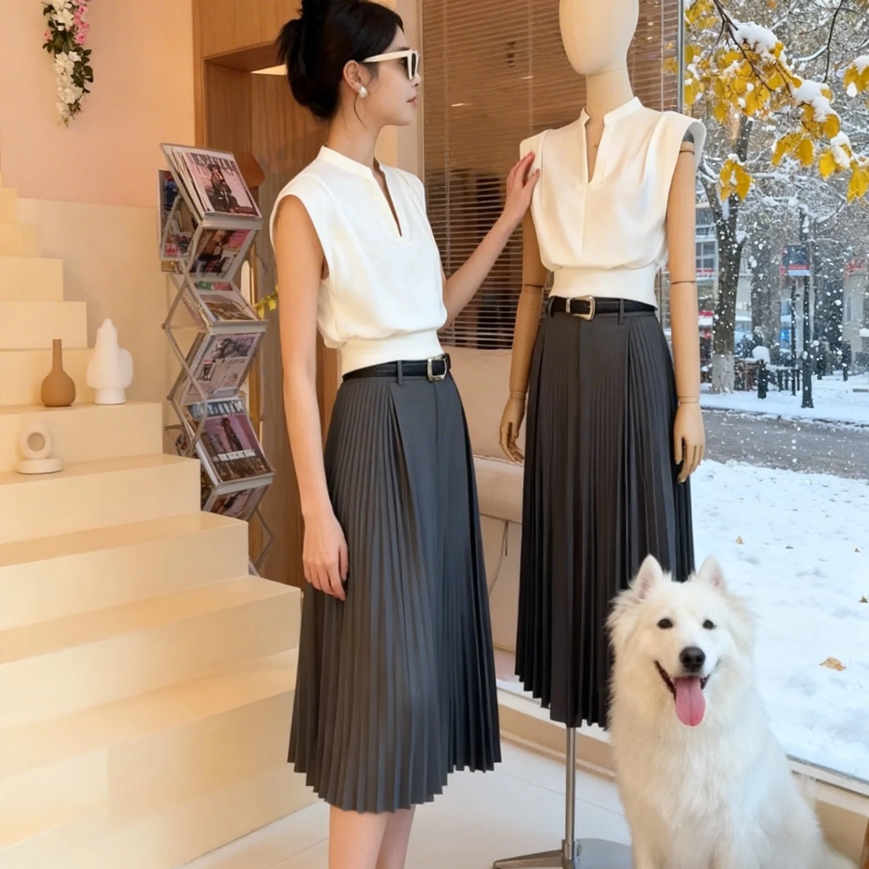 

Elegant V-Neck Sleeveless Shirt Women's Summer New Style Office Commute Slim Fit Top Waist-Cinched Shoulder Bared Ins Style