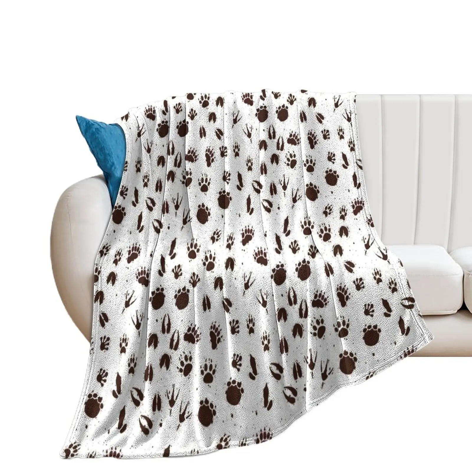 Brown wild animal pawprints on white background Throw Blanket Soft Beds Thermal Blankets