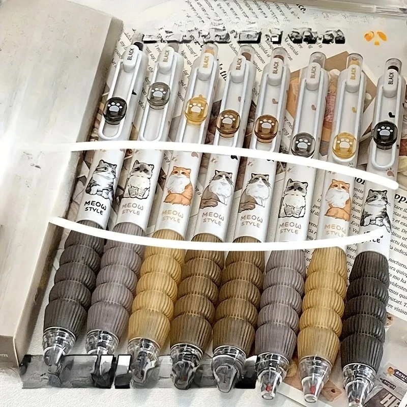 4/8pcs Cute Cat Paw Retractable Gel Pens, Meow Style Cartoon Cat Printed Neutral Pens, Comfort Grip Student Writing Stationery