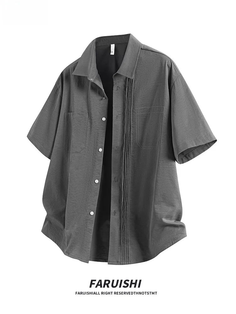 

Мужская летняя рубашка из ледяного шелка с коротким рукавом, быстросохнущая, тонкая, с новым воротником, универсальная, легкая, модная, из полиэфирного волокна