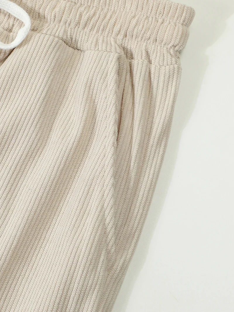 Herren Cord-Cargohose mit Elastischem Bund und Kordelzug, Lässige Hose mit Seitentaschen, Gerades Bein für Frühling und Herbst – Detail 19