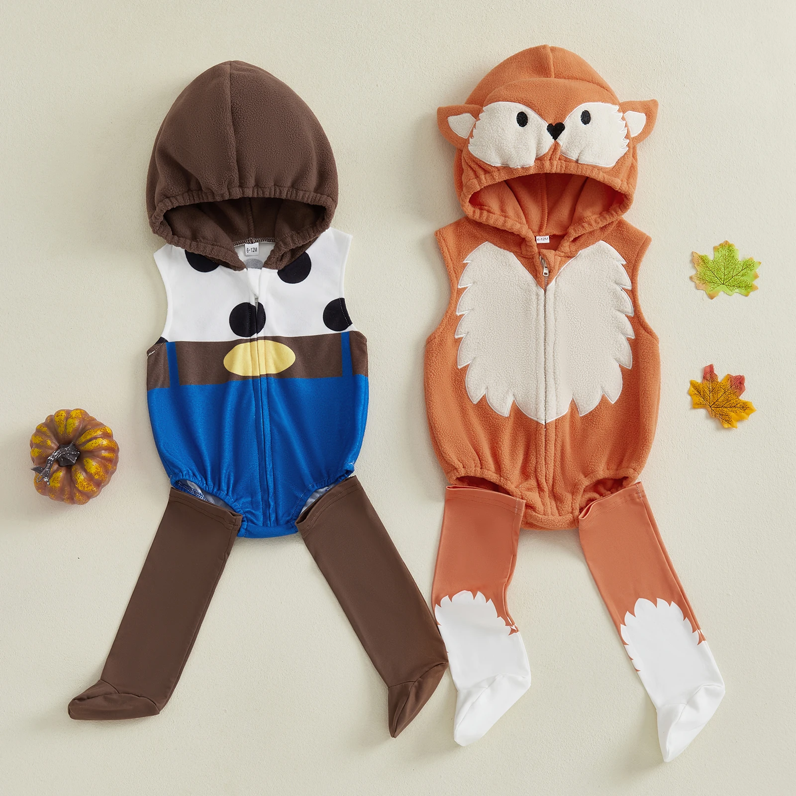 

Детский костюм на Хэллоуин: комбинезон без рукавов с капюшоном и длинные носки, комплект для младенцев, милый наряд для фотосессий и косплея