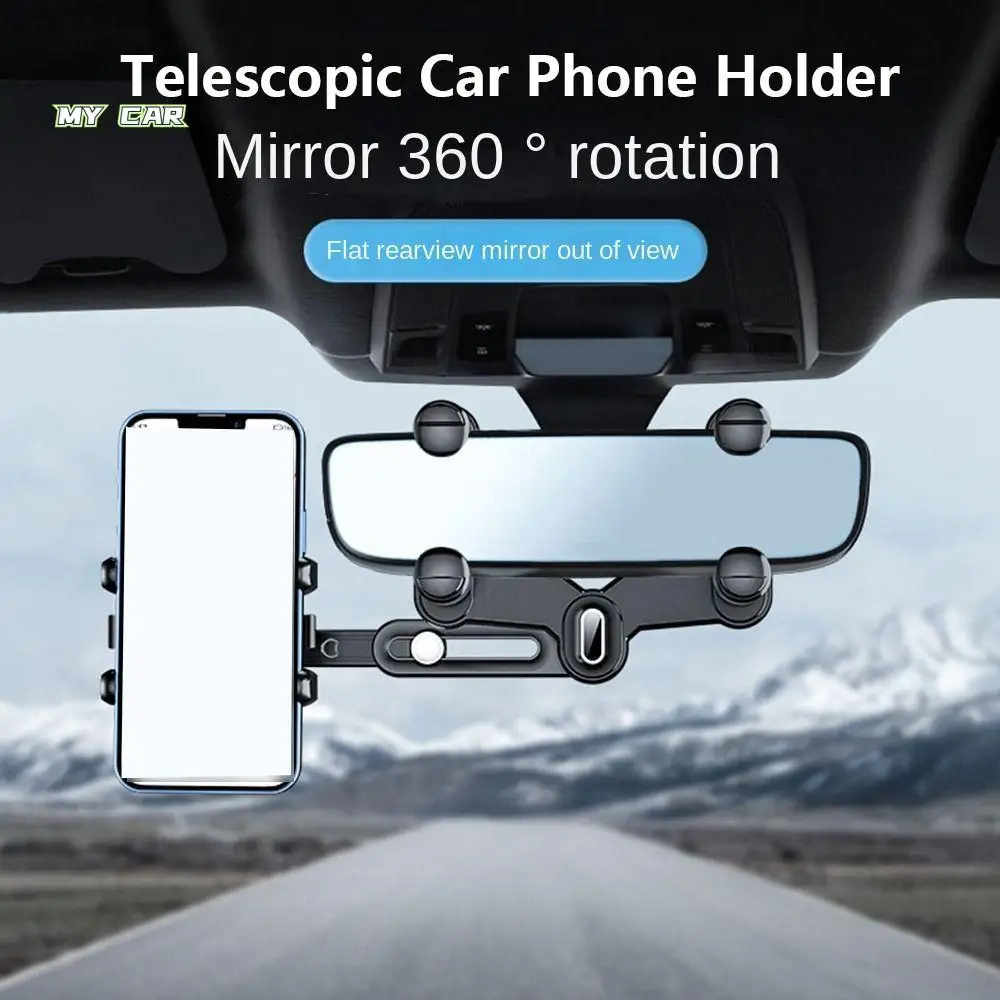 

Foldable Telescopic Car Phone Holder 360 Rotating Adjustable Rearview Mirror Phone Mount Bracket Stable Silicone Clip Arm