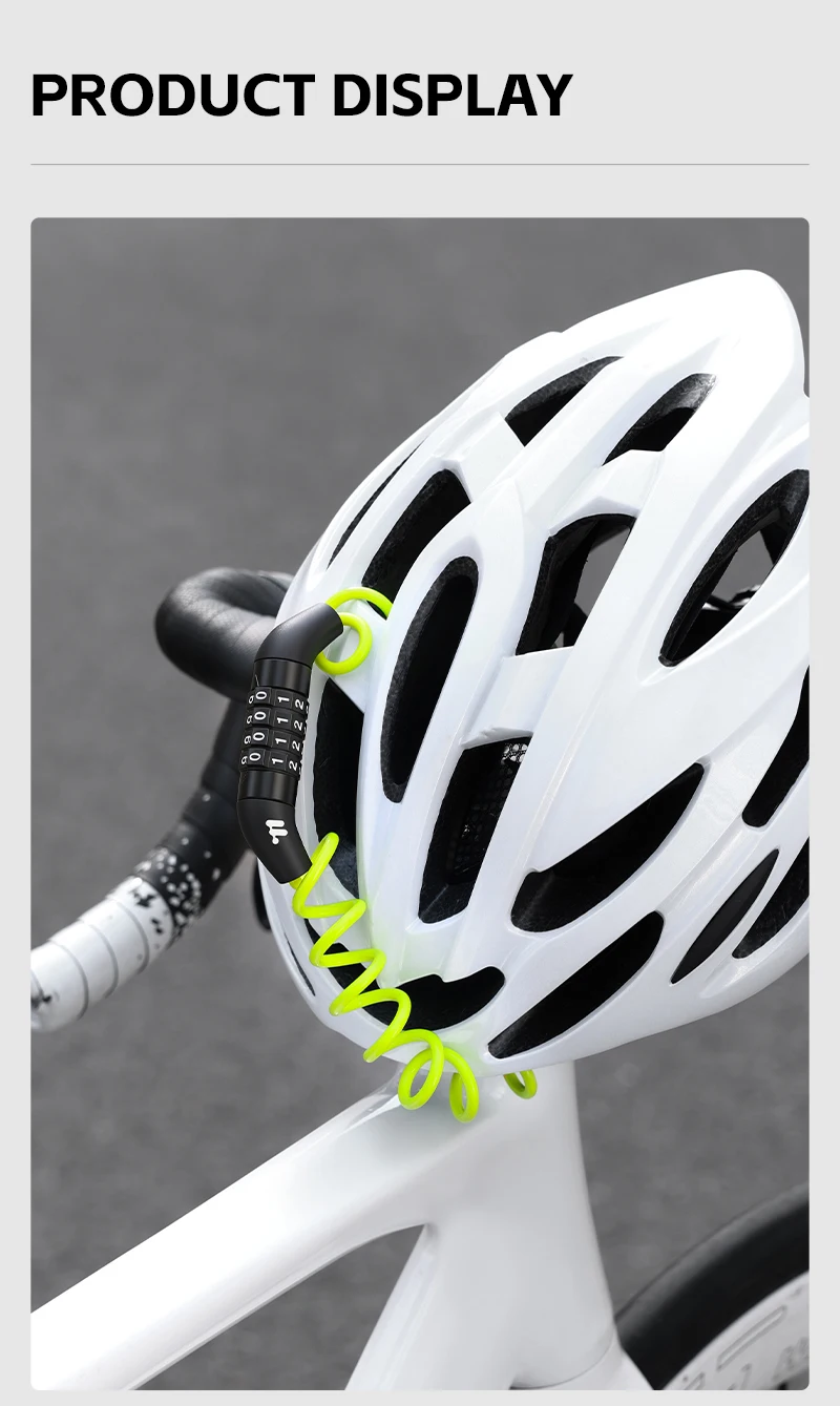 WEST BIKING Fahrradhelm-Schloss, 4-stellige Zahlenkombination, Kabel, Diebstahlschutz, tragbar, spiralförmig, Sicherheit für Radfahren, Motorradzubehör – Detail 13