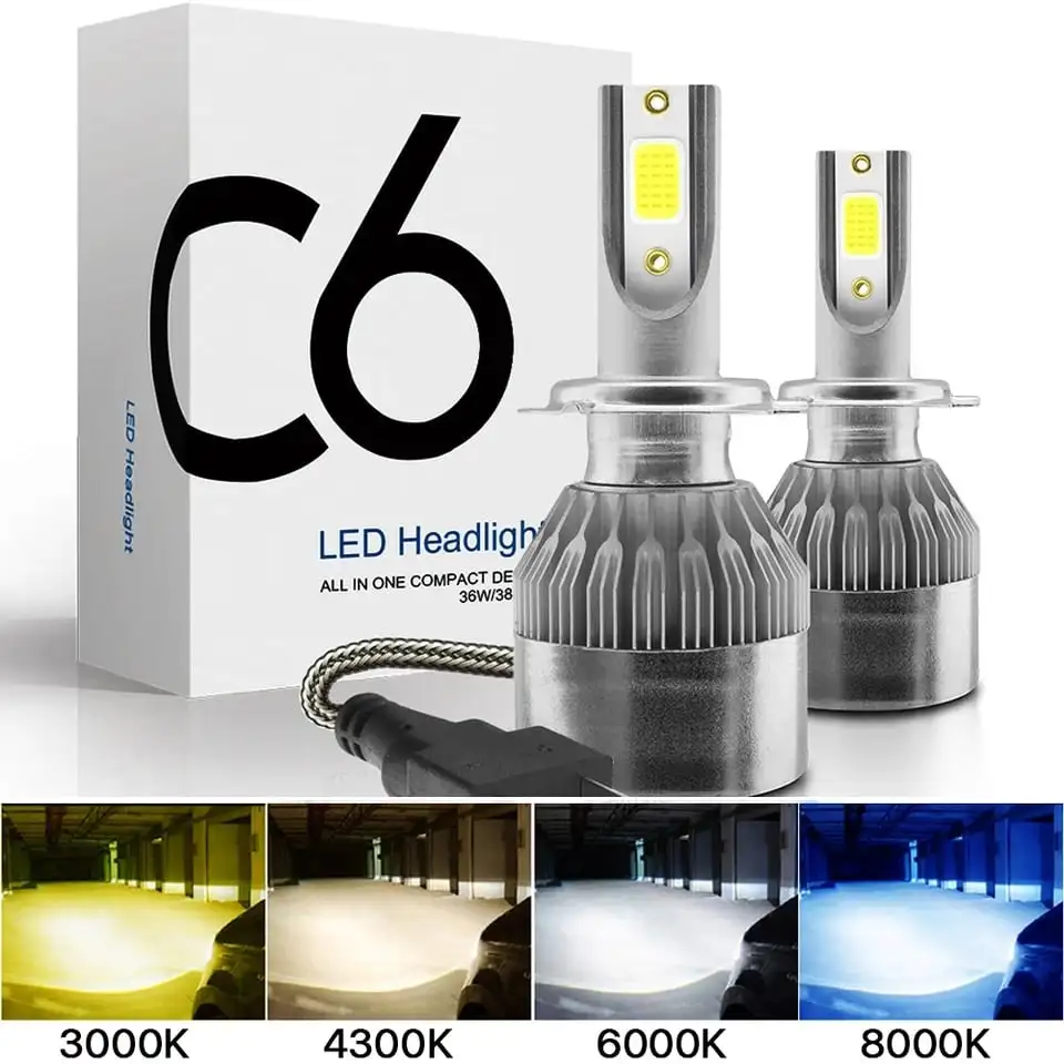 C6 2x H7 LED H4 Hi/Lo H1 H3 HB3 HB4 9003 HB2 H13 9005 9006 Car Headlight Bulbs 6000K COB car lights 72W 8000LM Auto Headlamps