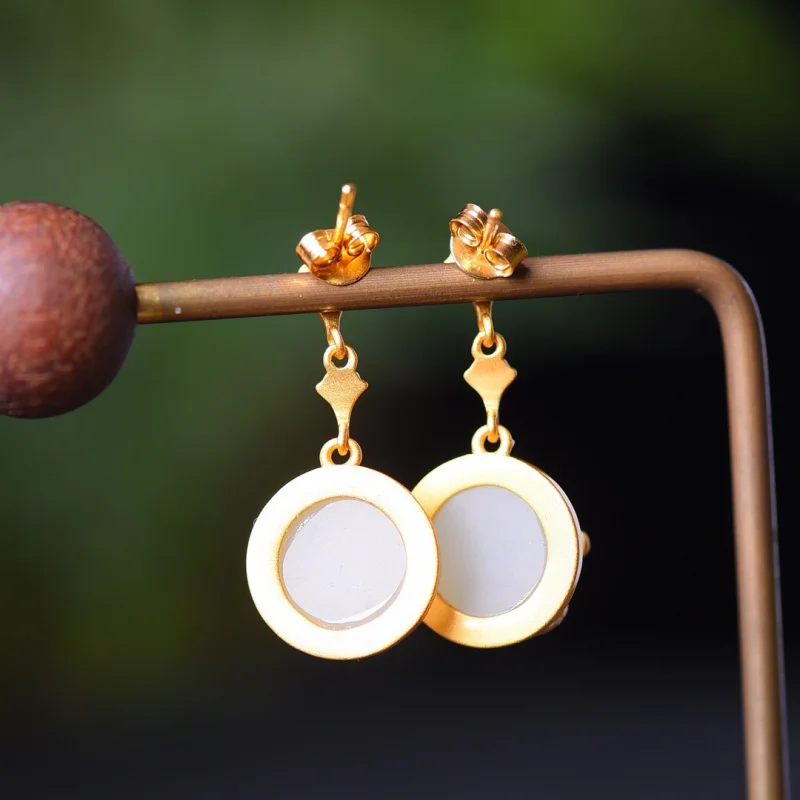 الباروك Hetian اليشم الفضة الاسترليني إبرة الأقراط #3