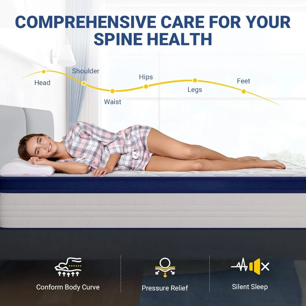 مرتبة بحجم كوين، مراتب كوين مقاس 12 بوصة في صندوق، مراتب زنبركية هجينة مع رغوة مريحة وملفات جيب لـ P