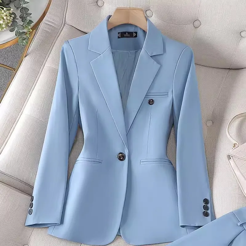 ZJYT Business Chic Office Blazer Suits Pant Sets 2 Piece Womens Outfits Elegant Spring Plus Size One Button Jacket Trousers Set