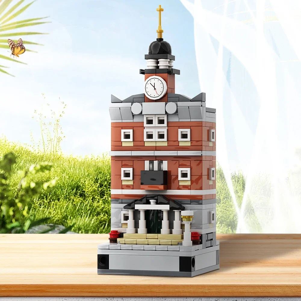 MOC Miasto Widok Ulicy Architektura Ratusz 8x8 Architektura Zestaw Klocków Budowlanych Miejskie Zabytki Domy DIY Edukacyjne Zabawki z Klocków